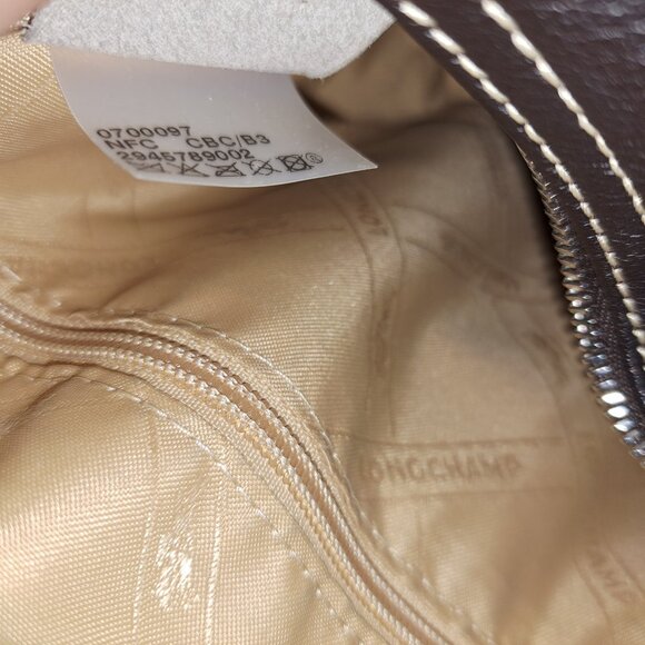 LONGCHAMP-Dark Brown Pebbled Leather Hobo/Baguette-Vintage-Logo Studs-Near Mint - Picture 13 of 13